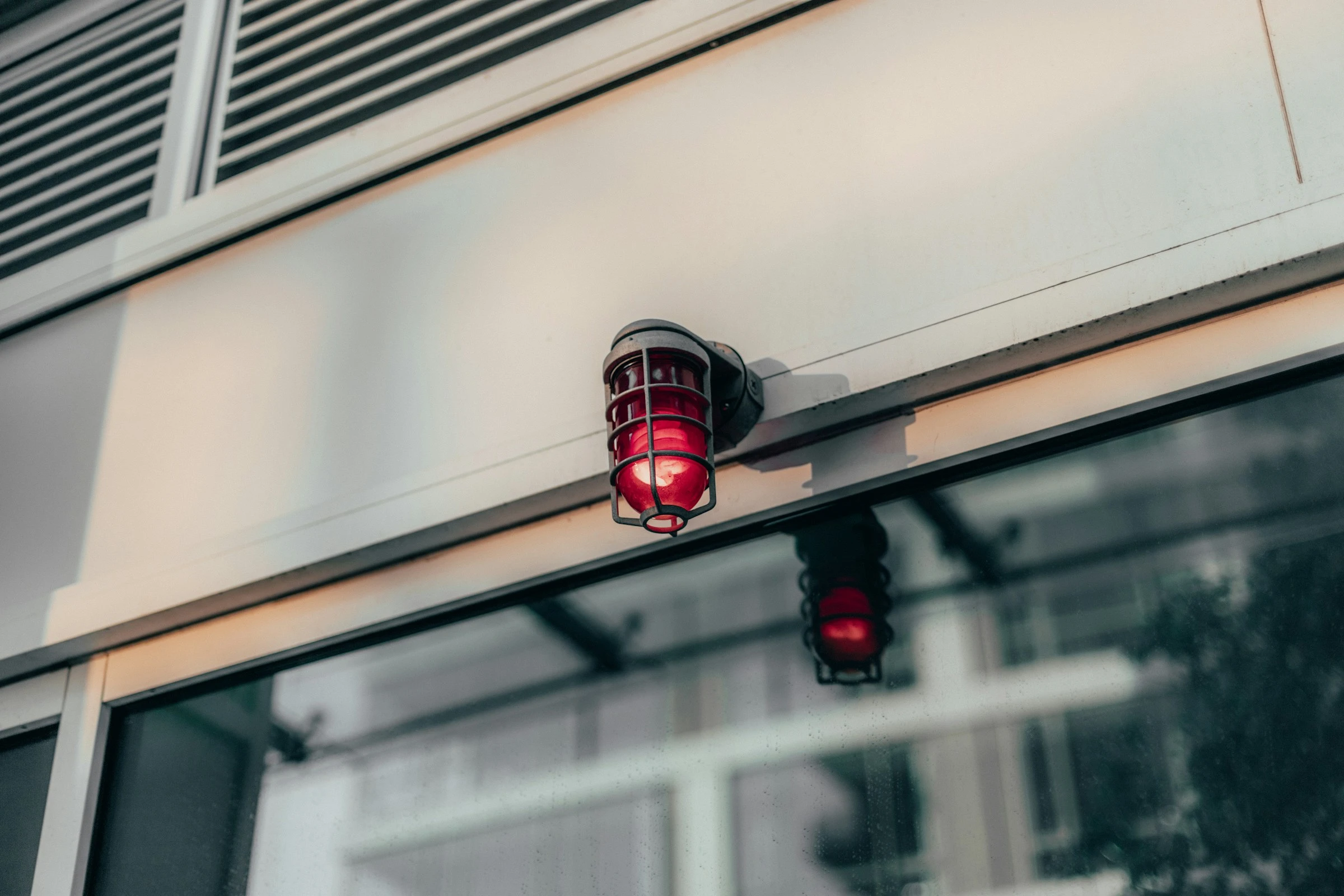 Red alarm light on a commercial building
