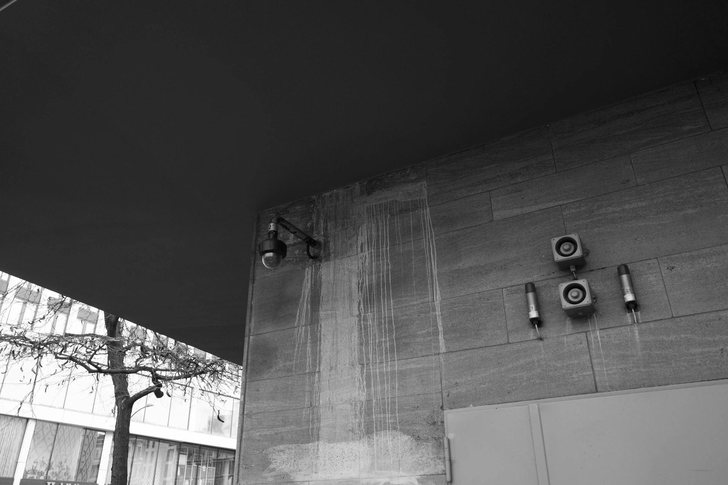 CCTV cameras and security equipment on a building exterior