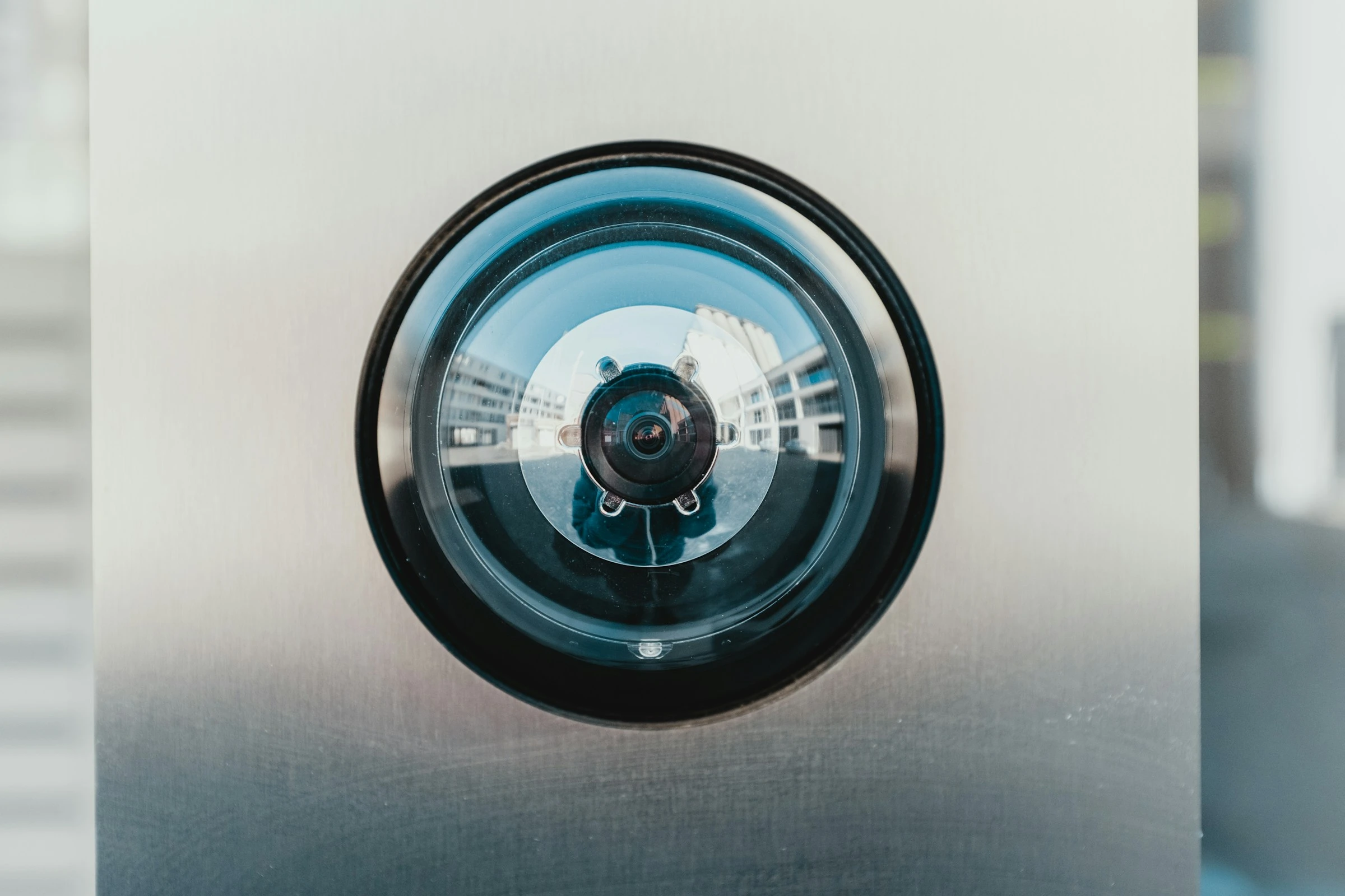 Close-up of a security camera lens