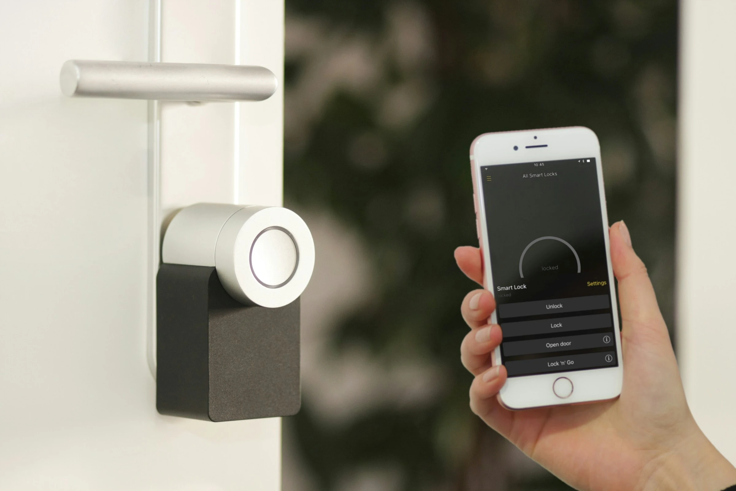 Smart lock with phone app on a door